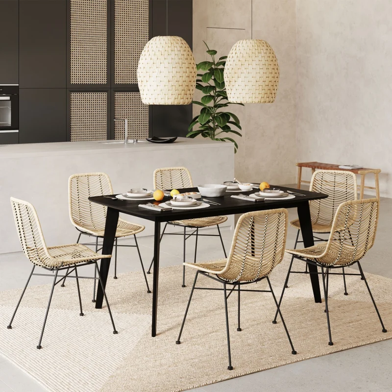 Table rectangulaire Oman 150 cm en bois noir 6 personnes