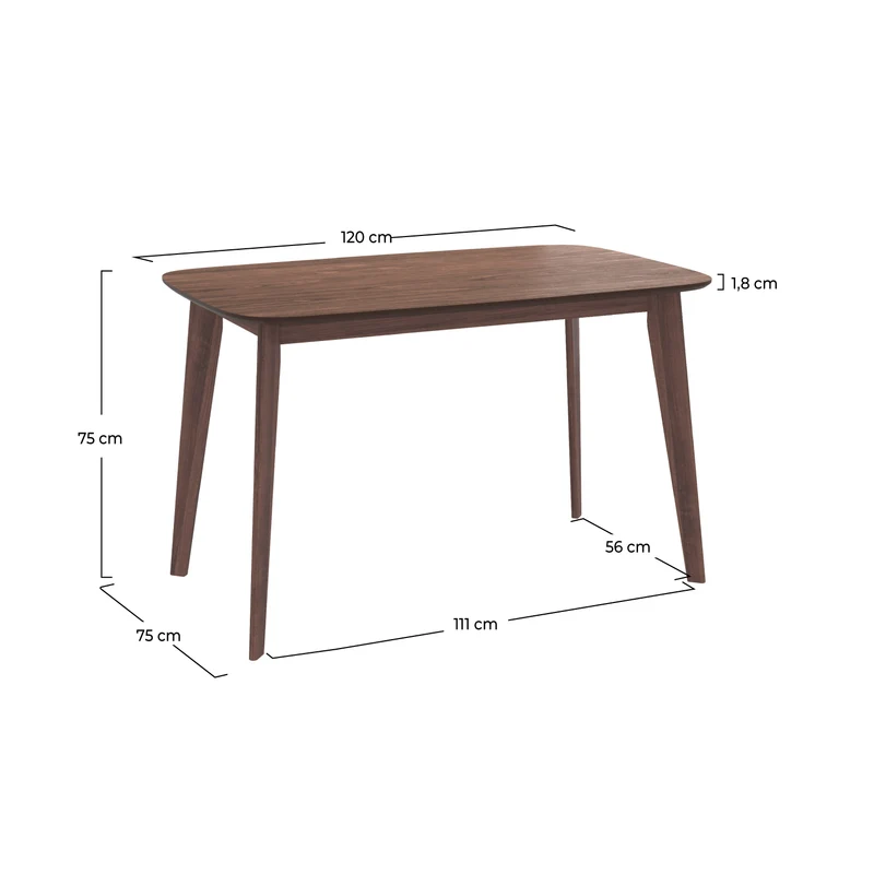 Table rectangulaire Oman 4 personnes en bois foncé 120 cm