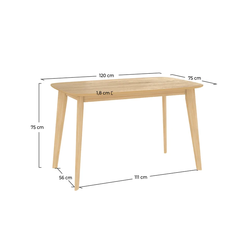 Table rectangulaire Oman 4 personnes en bois clair 120 cm