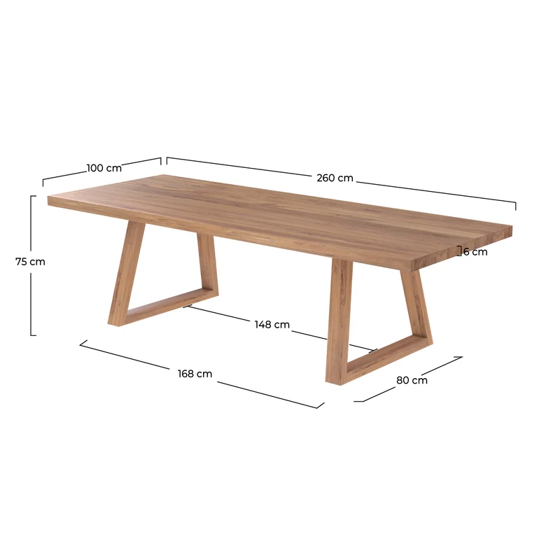 Table Marie 260 cm en bois de teck recyclé 10 personnes