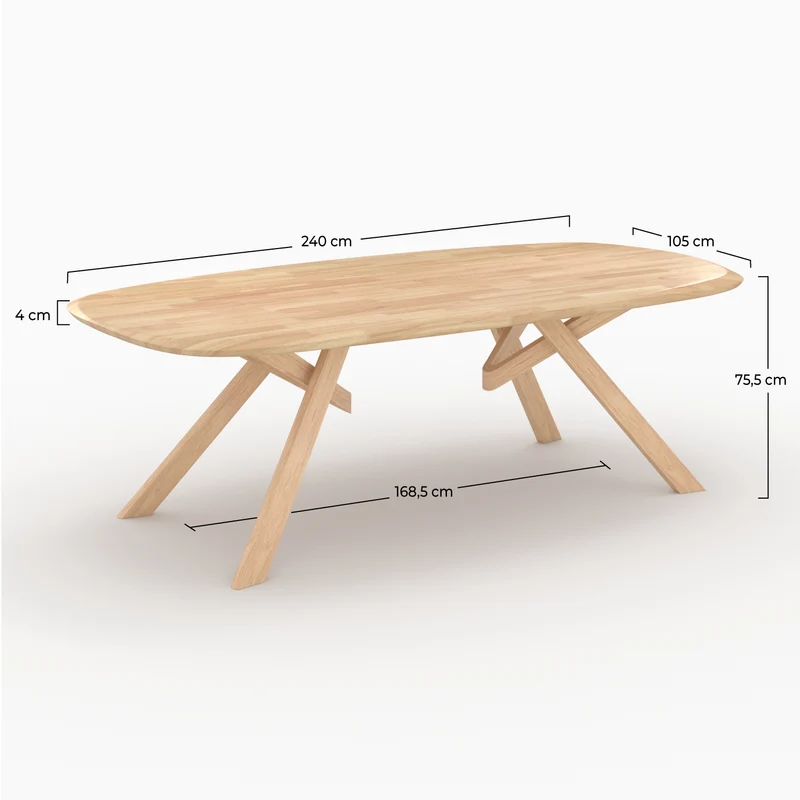 Table Merlin rectangulaire en bois d'hévéa massif clair 8 personnes