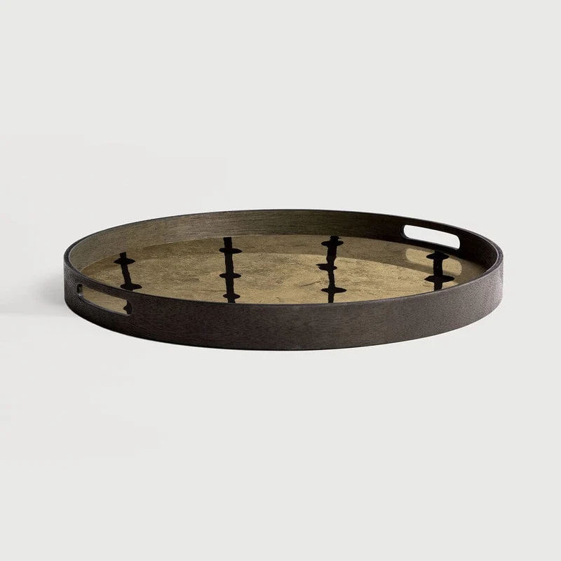 Ethnicraft Plateau en Verre Gold Leaf Dots Ø 48cm