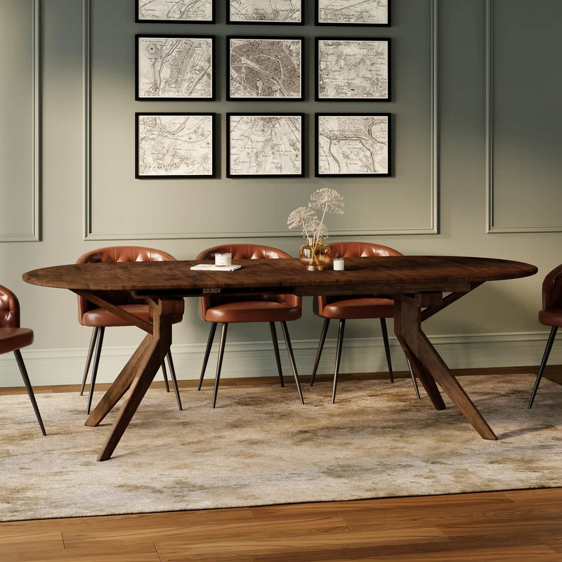 Table Oli extensible en bois d'hévéa massif foncé 6 à 10 personnes