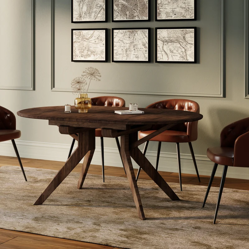 Table Oli extensible en bois d'hévéa massif foncé 6 à 10 personnes