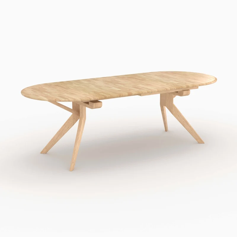 Table Oli extensible en bois d'hévéa massif clair 6 à 10 personnes