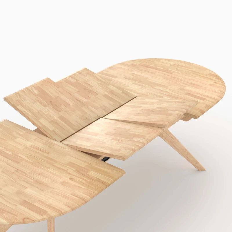 Table Oli extensible en bois d'hévéa massif clair 6 à 10 personnes
