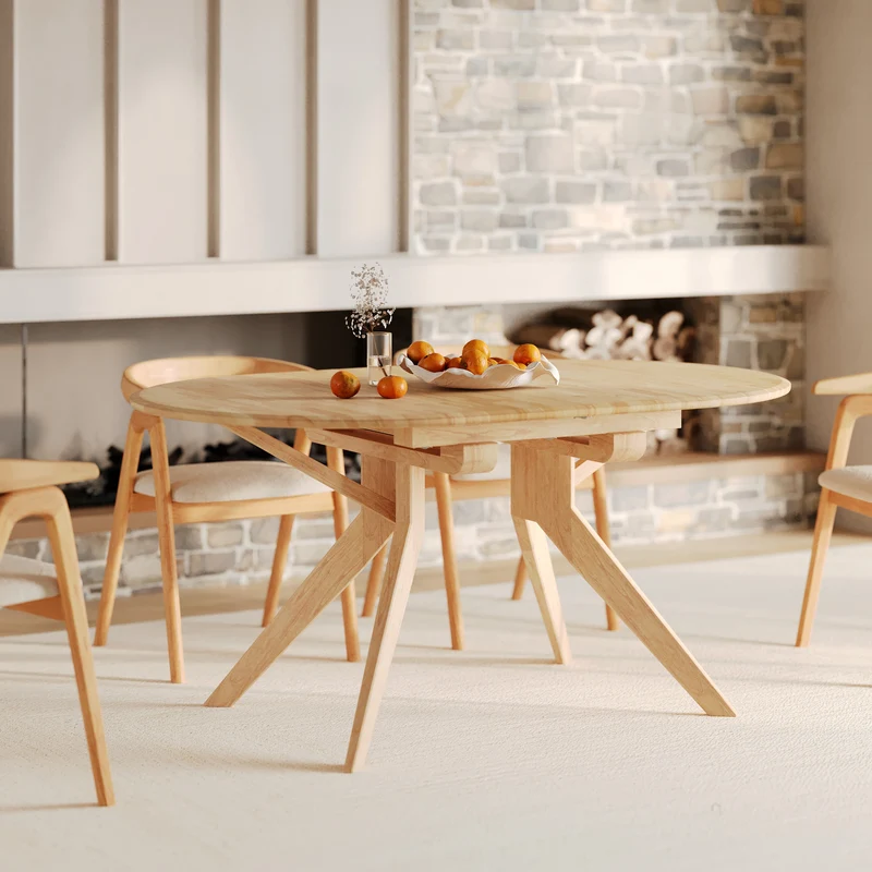 Table Oli extensible en bois d'hévéa massif clair 6 à 10 personnes