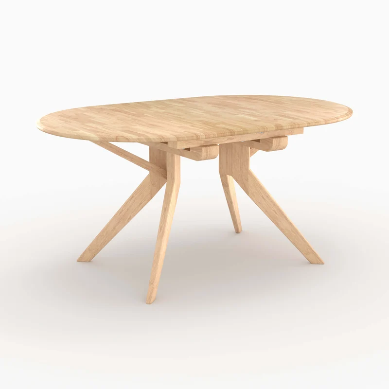 Table Oli extensible en bois d'hévéa massif clair 6 à 10 personnes