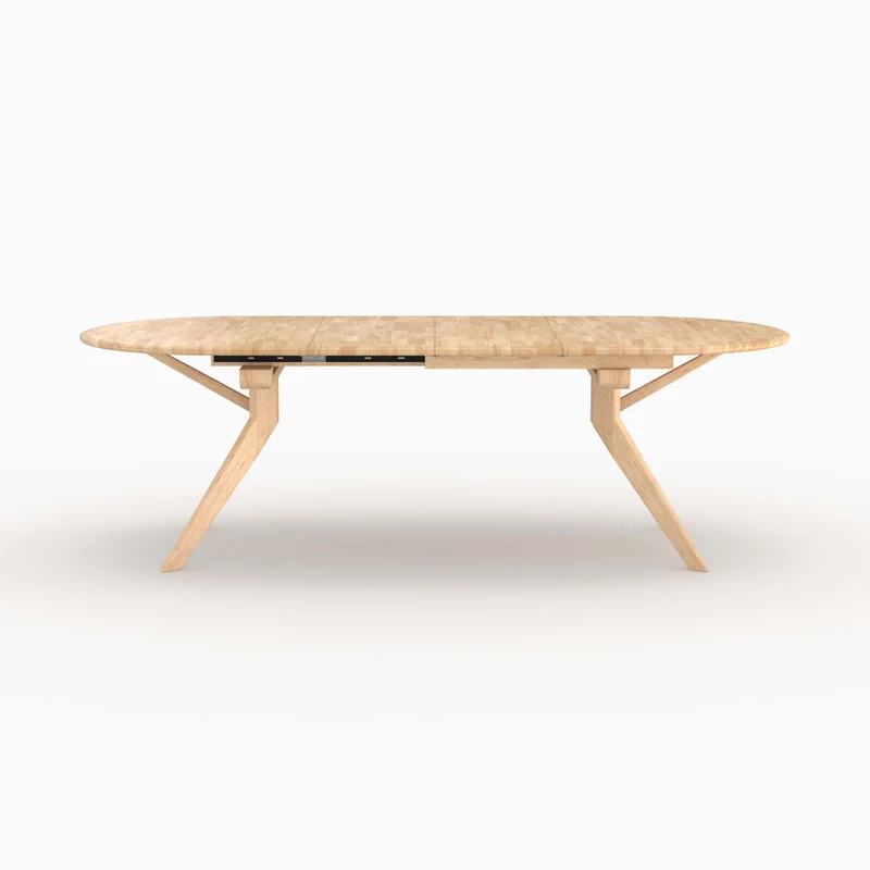 Table Oli extensible en bois d'hévéa massif clair 6 à 10 personnes