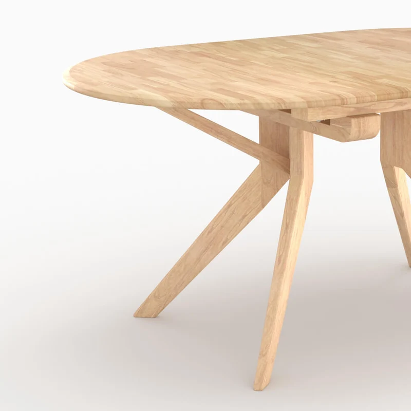 Table Oli extensible en bois d'hévéa massif clair 6 à 10 personnes
