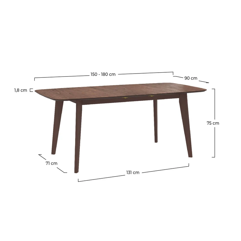 Table rectangulaire Oman 4/6 personnes extensible en bois foncé 150/180 cm