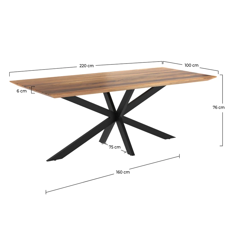 Table rectangulaire Sudirman 8 personnes en bois et métal 220 cm