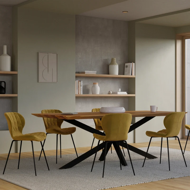 Table rectangulaire Sudirman 8 personnes en bois et métal 220 cm