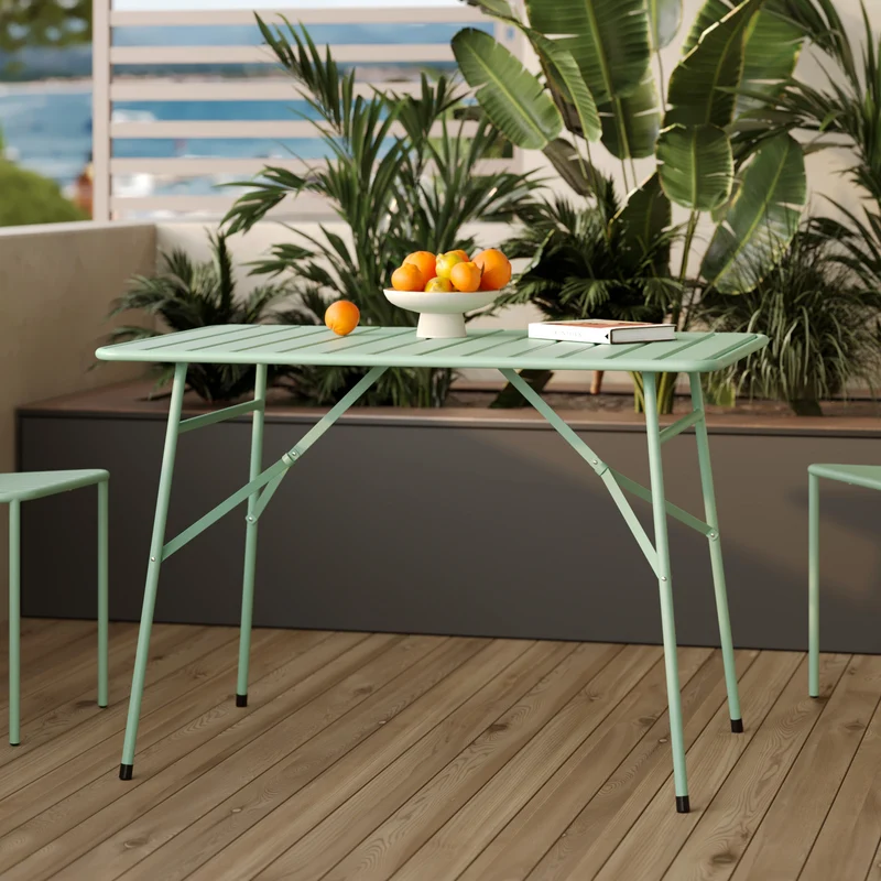 Table de jardin Yumi pliante en métal vert clair 4 personnes