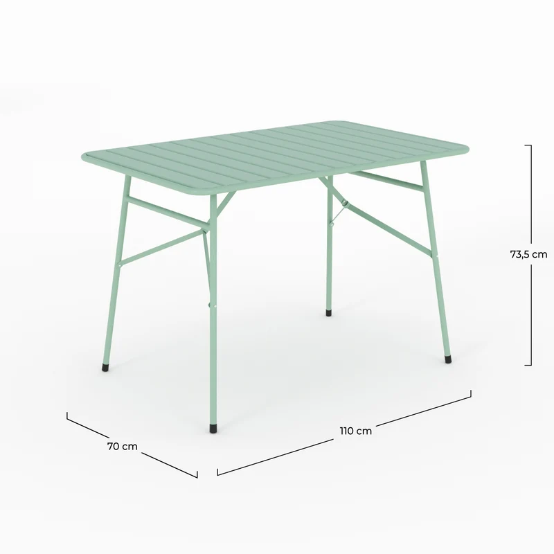 Table de jardin Yumi pliante en métal vert clair 4 personnes