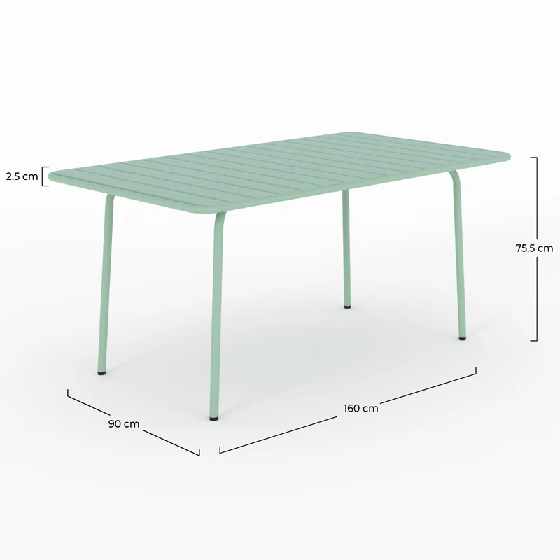Table de jardin Yumi en métal vert clair 6 personnes