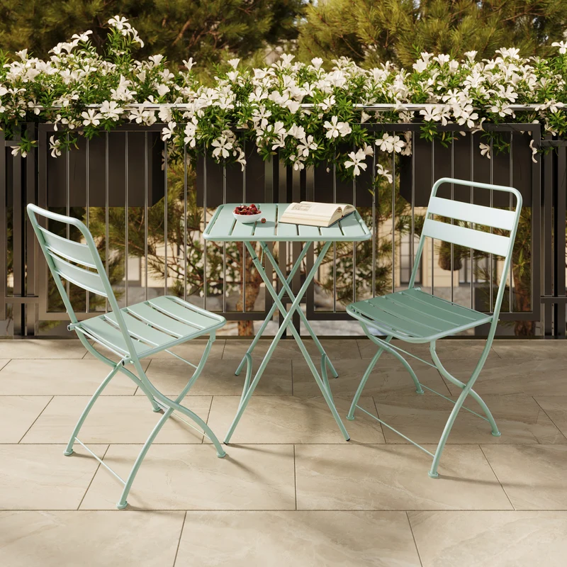 Table de jardin Yumi pliante en métal vert clair 2 personnes