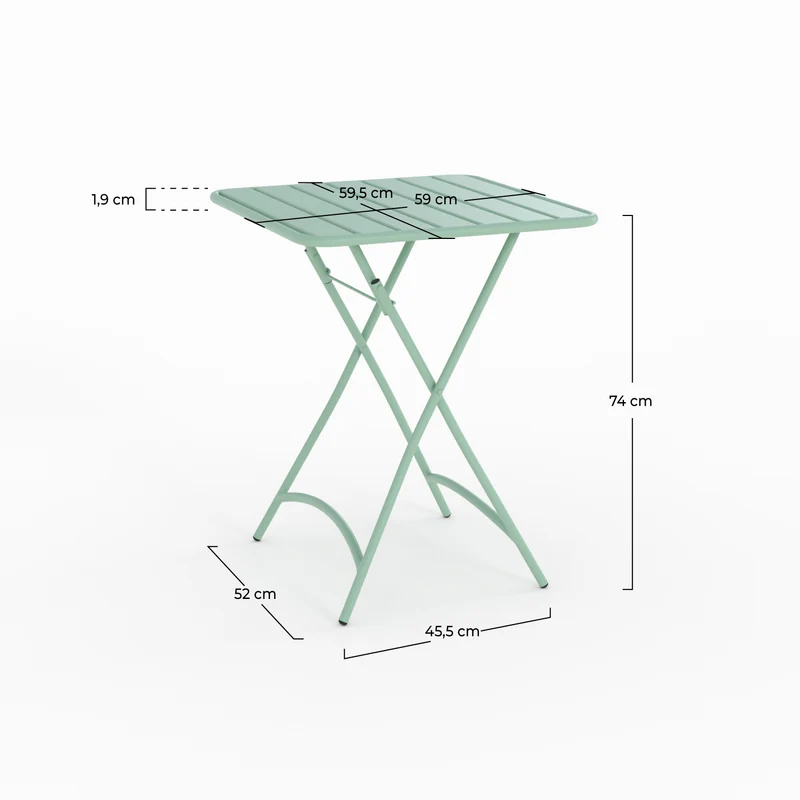Table de jardin Yumi pliante en métal vert clair 2 personnes