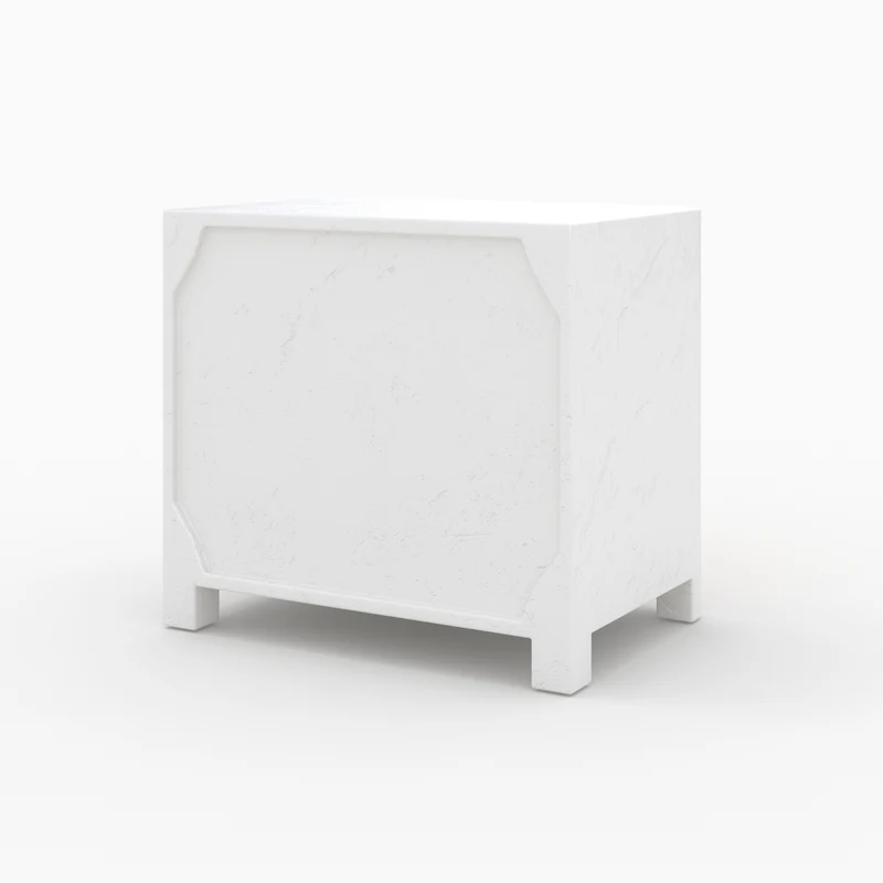 Table de chevet Fira en plâtre blanc cassé et bois d'acacia