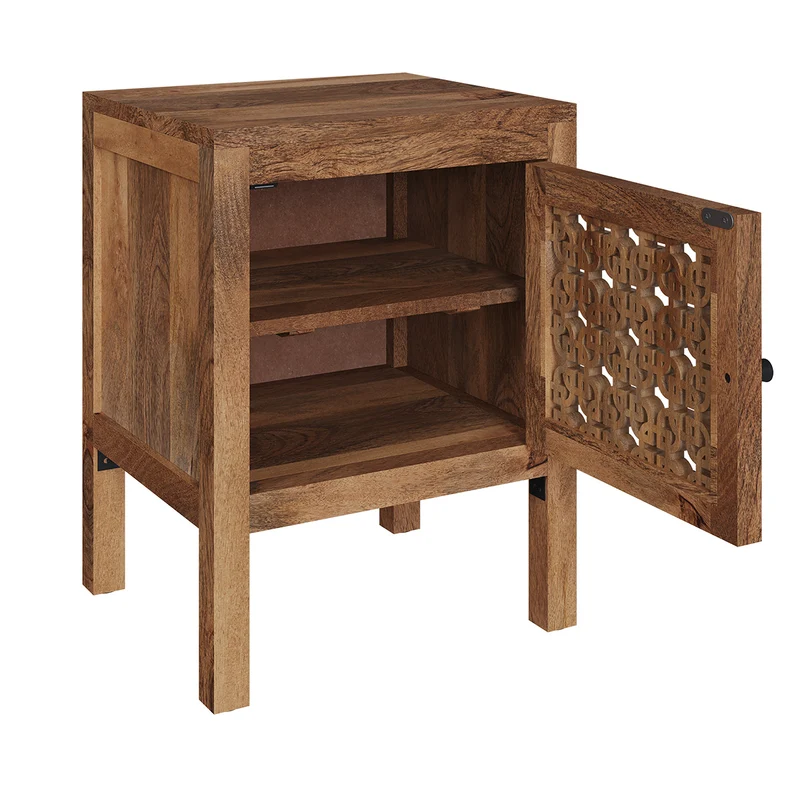 Table de chevet ajourée Jaya en bois de manguier