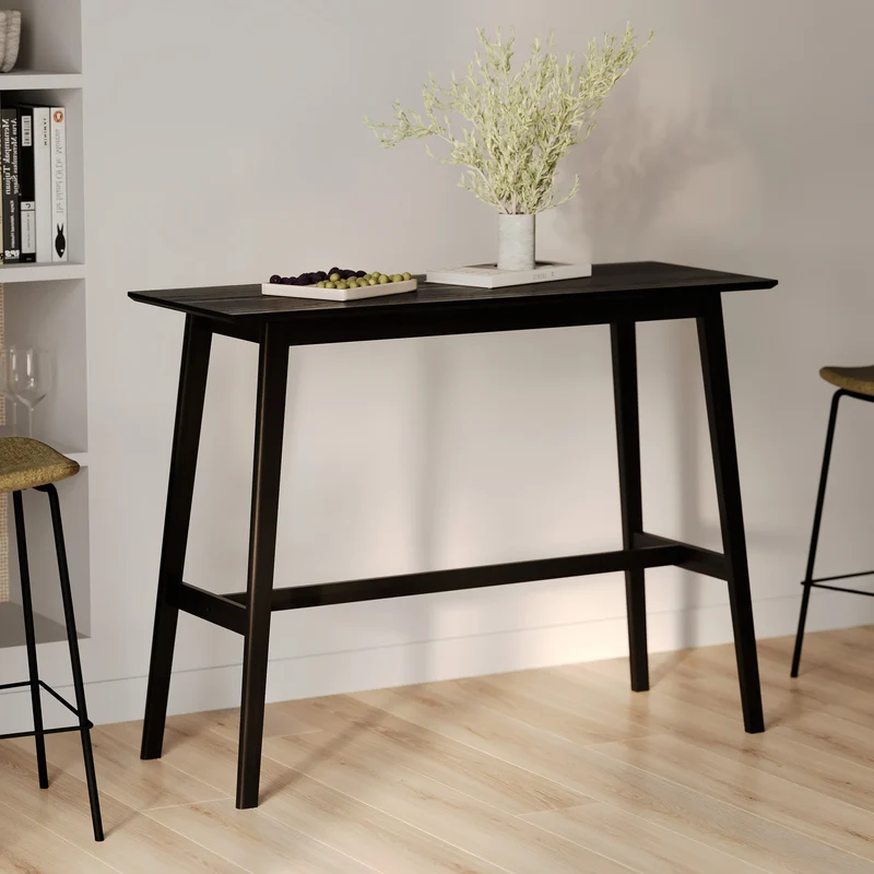 Table de bar rectangulaire Buvette 4 personnes en bois noir 120 cm