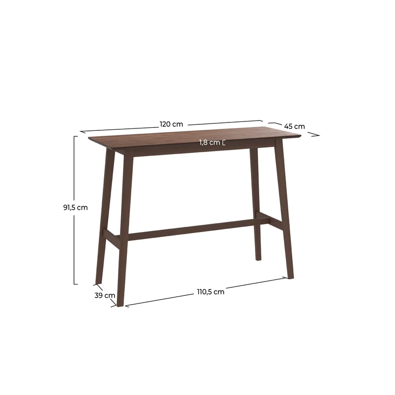 Table de bar rectangulaire Buvette 4 personnes en bois foncé 120 cm
