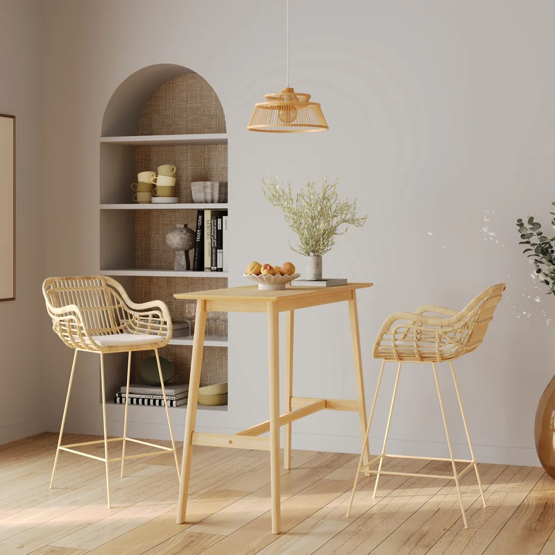 Table de bar rectangulaire Buvette 4 personnes en bois clair 120 cm