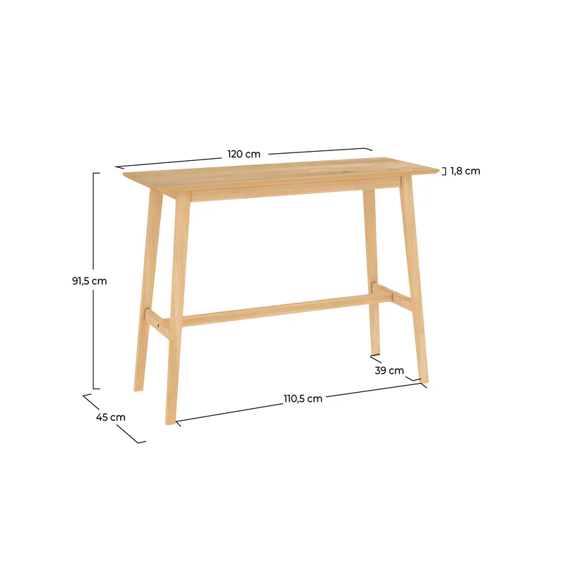 Table de bar rectangulaire Buvette 4 personnes en bois clair 120 cm