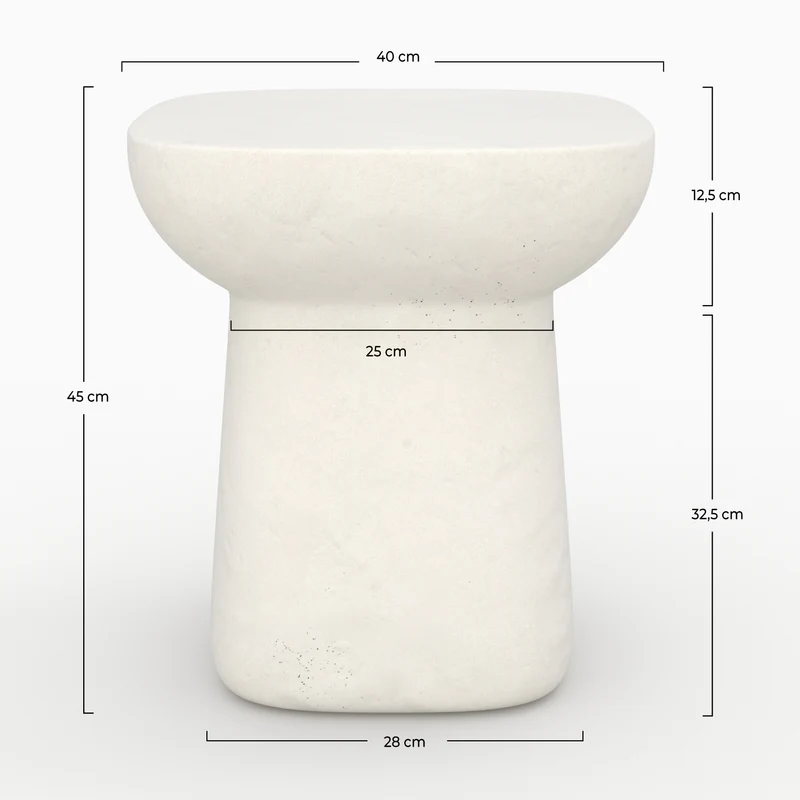 Table d'appoint Samui blanche en fibre d'argile effet béton