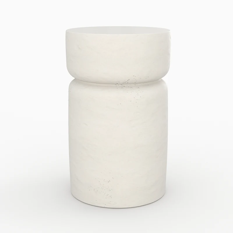Table d'appoint ronde Tahiti blanche en fibre d'argile effet béton