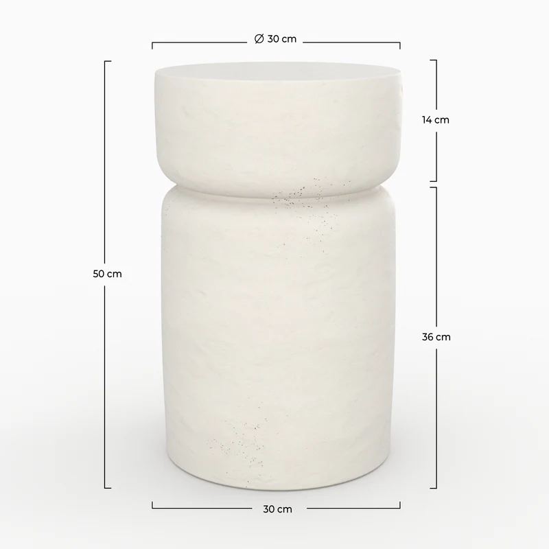 Table d'appoint ronde Tahiti blanche en fibre d'argile effet béton