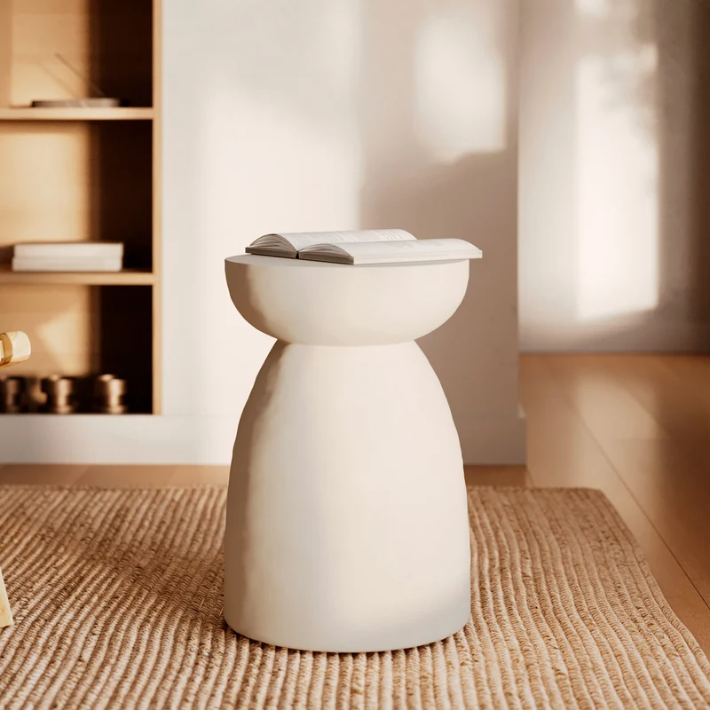 Table d'appoint ronde Capri blanche en fibre d'argile effet béton