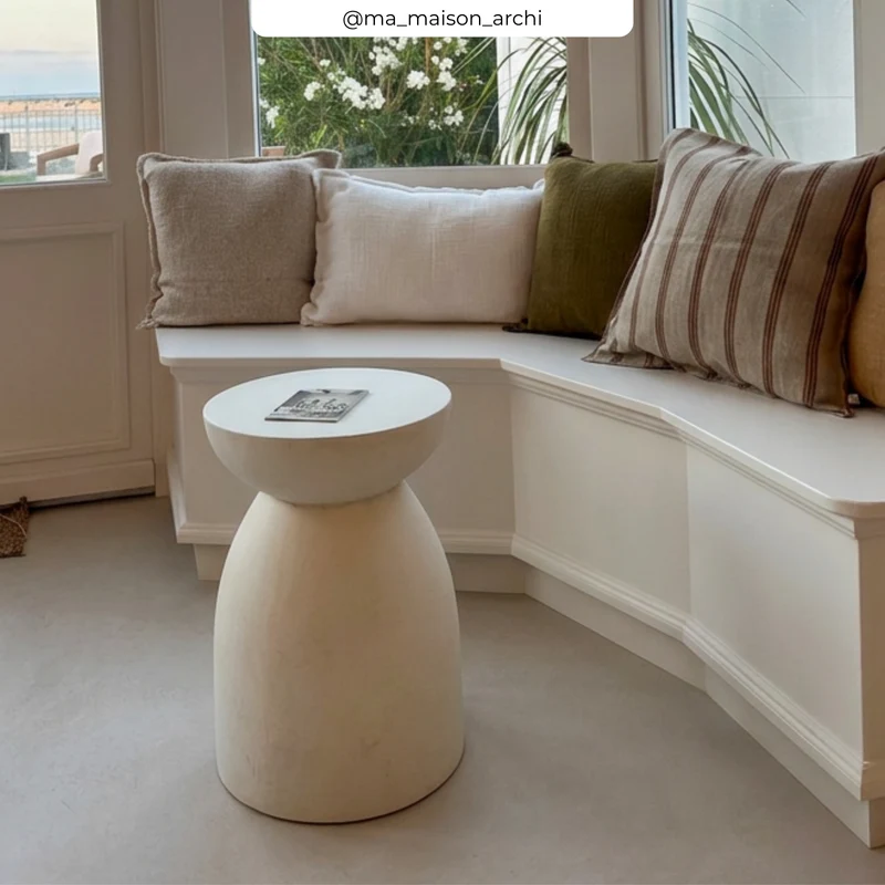 Table d'appoint ronde Capri blanche en fibre d'argile effet béton