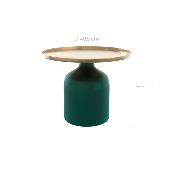 Table d'appoint Lyne verte et doré D49 cm