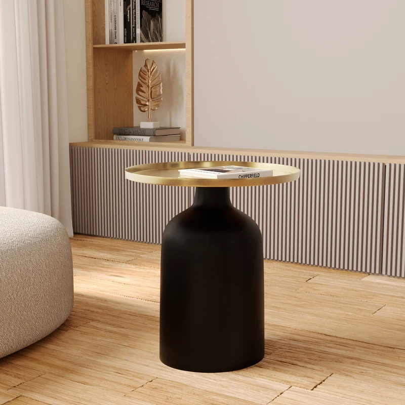 Table d'appoint Lyne noir et doré D45 cm