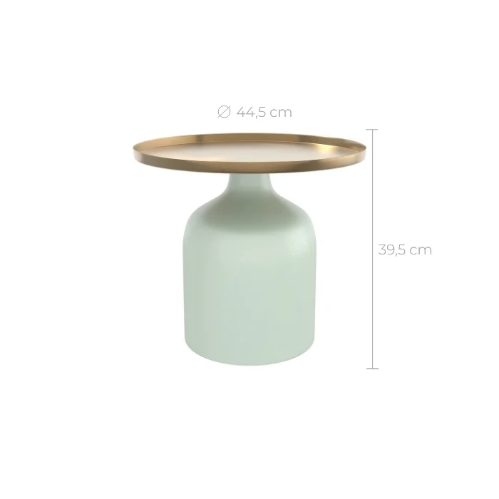 Table d'appoint Lyne vert d'eau et doré D44,5 cm