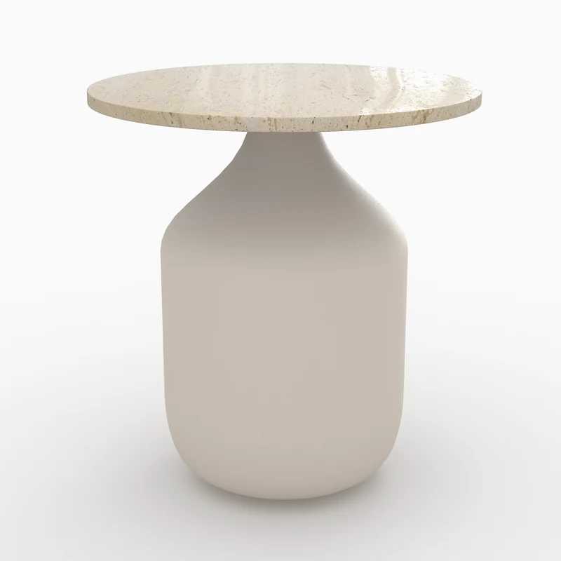 Table d'appoint Louison en travertin greige D45 cm