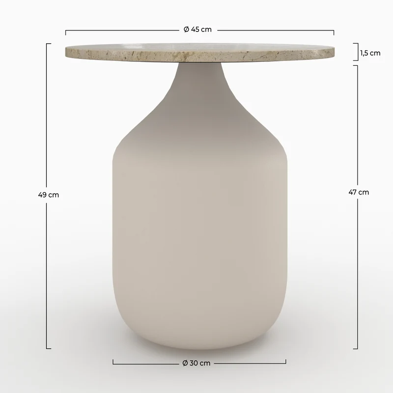 Table d'appoint Louison en travertin greige D45 cm