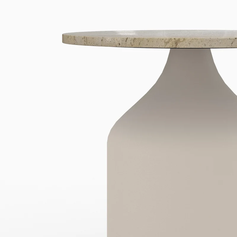 Table d'appoint Louison en travertin greige D45 cm