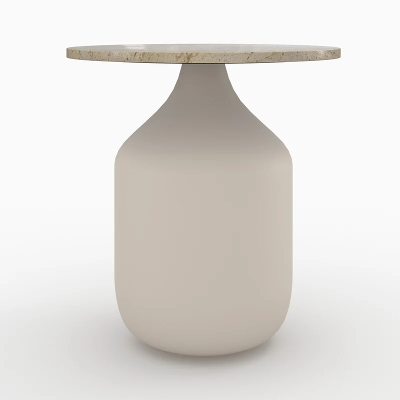 Table d'appoint Louison en travertin greige D45 cm