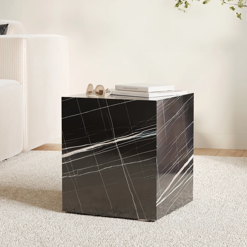 Table d'appoint Lison effet marbre noire