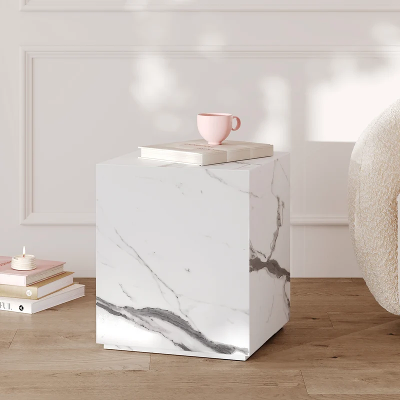 Table d'appoint Lison effet marbre blanche