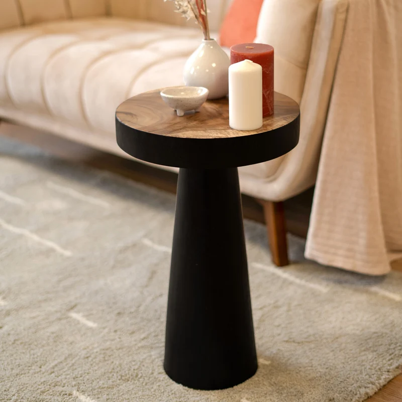 Table d'appoint Janah en bois noir D35 cm