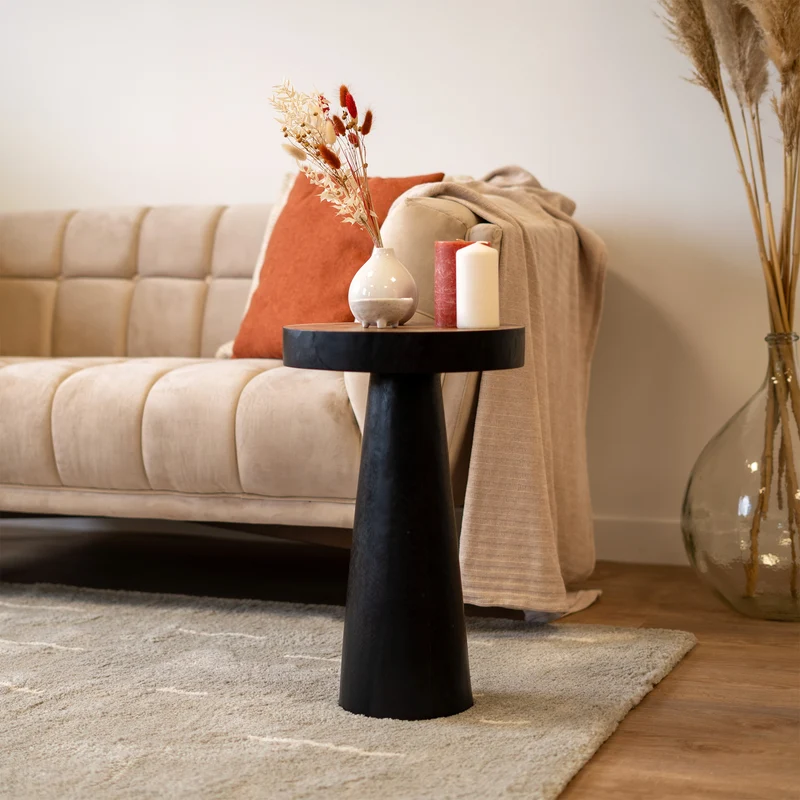 Table d'appoint Janah en bois noir D35 cm