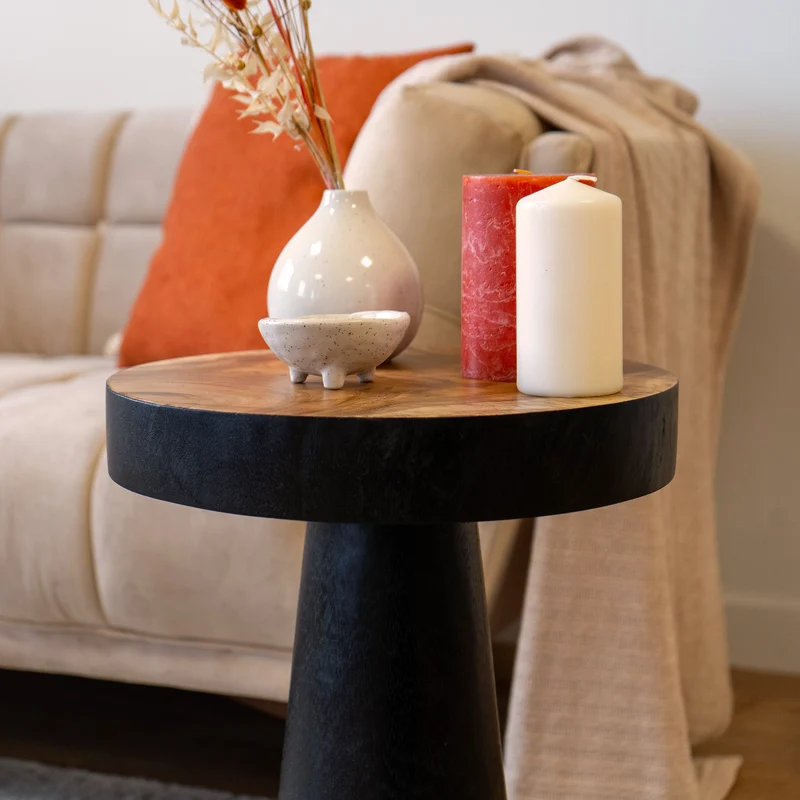 Table d'appoint Janah en bois noir D35 cm