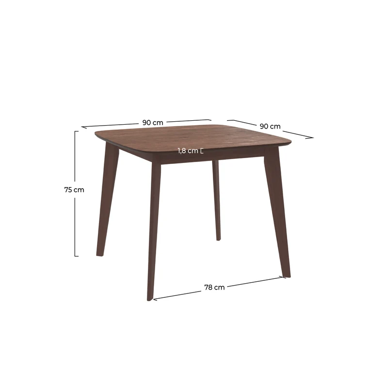 Table carrée Julio 4 personnes en bois foncé 90 cm