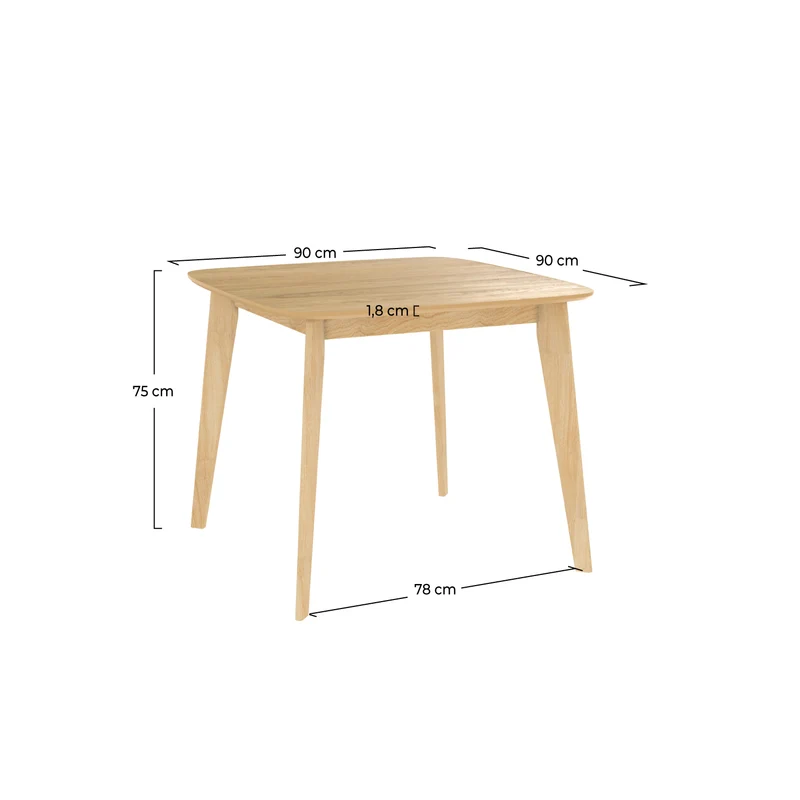 Table carrée Julio 4 personnes en bois clair 90 cm