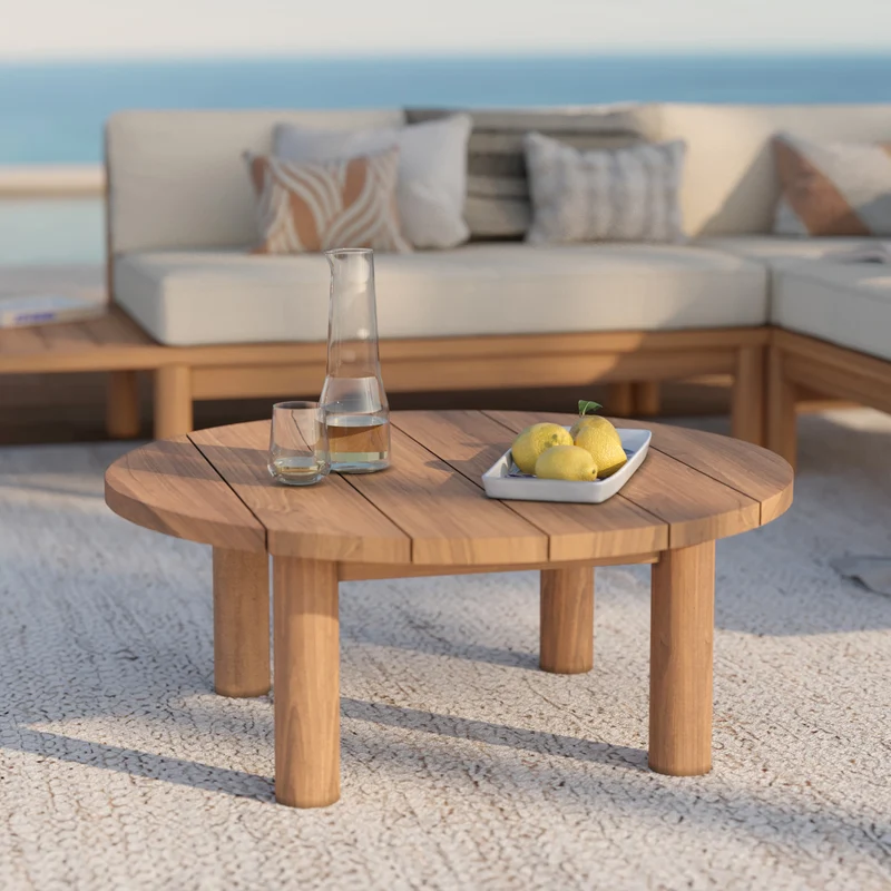 Table basse de jardin Aurland en bois de teck massif D80 cm