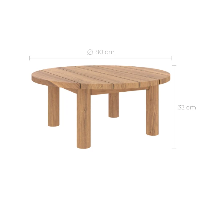Table basse de jardin Aurland en bois de teck massif D80 cm