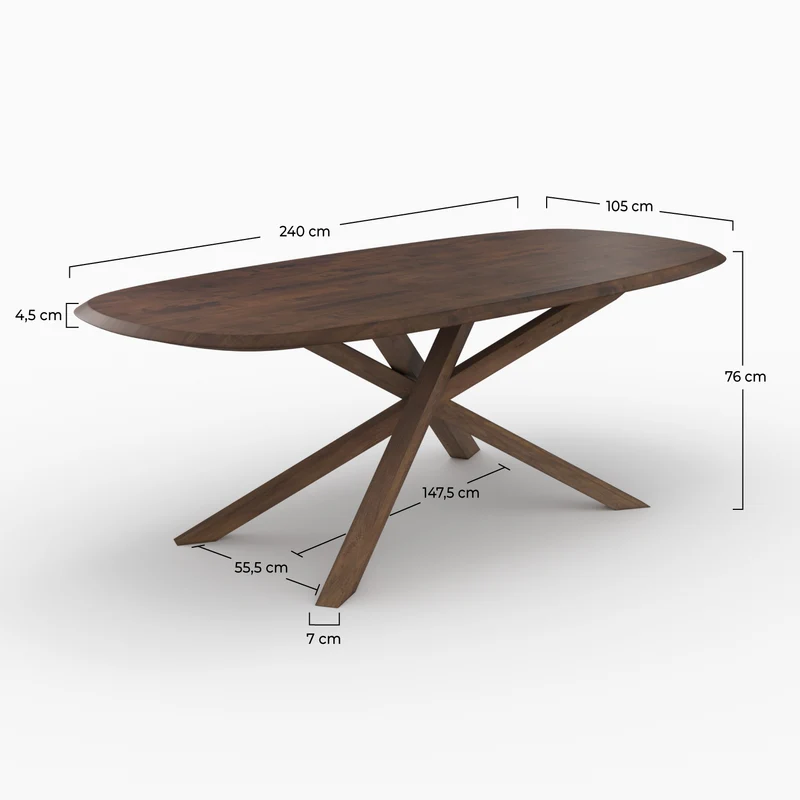 Table Aladin rectangulaire en bois d'hévéa massif foncé 10 personnes